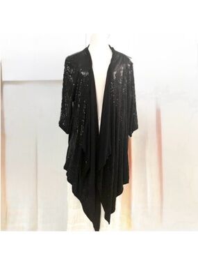 Kische Black Sequin Draped Open-Front Women’s Cardigan Size 2X